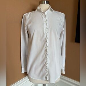 Orvis White Ruffle Front Button Down Blouse Classic Long Sleeve M
